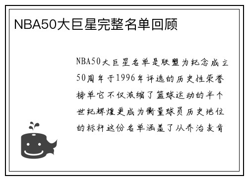 NBA50大巨星完整名单回顾