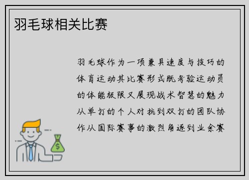羽毛球相关比赛